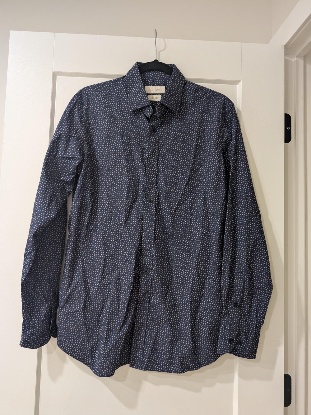 Massimo Dutti Navy Shirt with White Micro-Dot Pattern